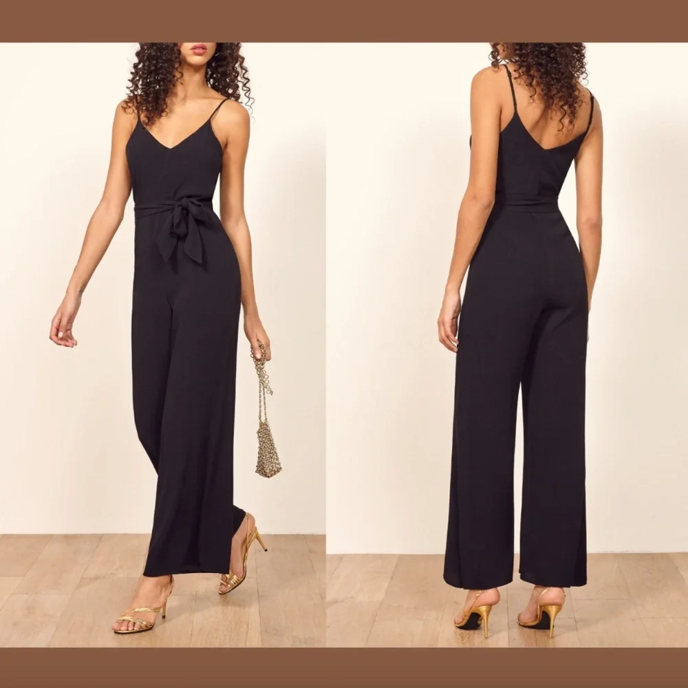 NEW $148 Reformation Milly Jumpsuit in Black W/‎ Belt [ SZ Large ]